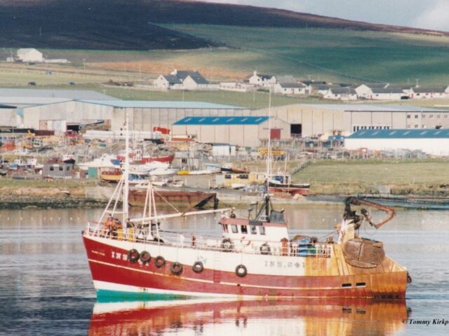 Fishing vessel Marigold, Coming into Kirkwall pier, 25/7/94.