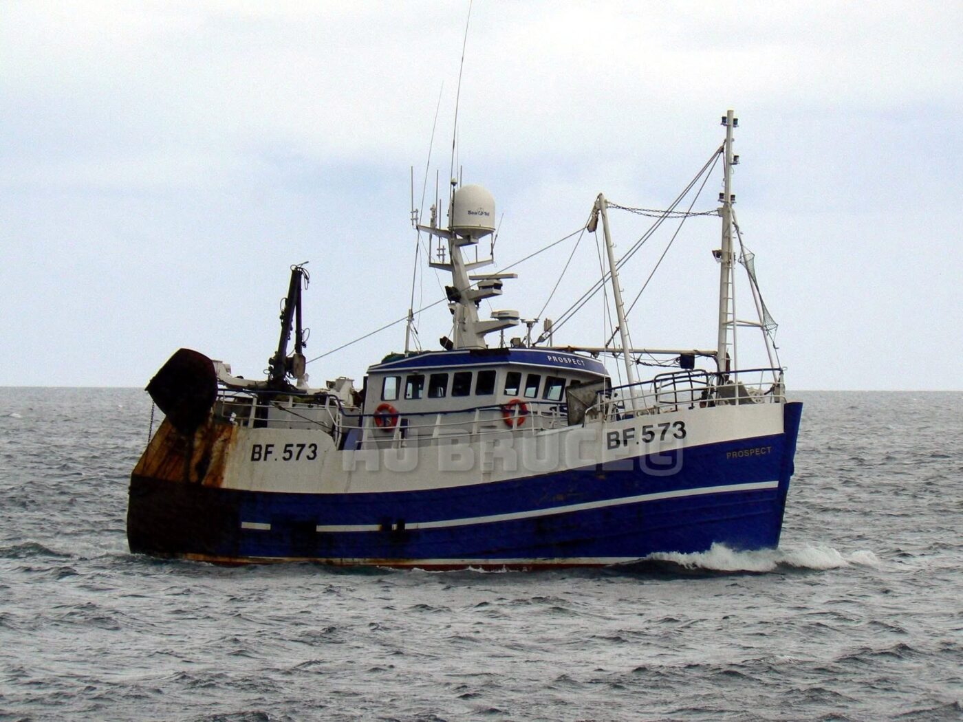 Fishing vessel Prospect, MFV Prospect BF573 at sea. Photo shared with permission by A.J. Bruce.