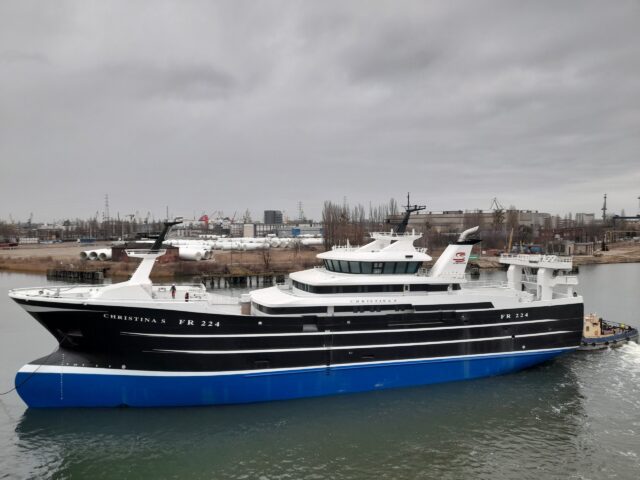 Fishing vessel Christina S, Just launched in Gdyina, at Gdyinya, February 2023