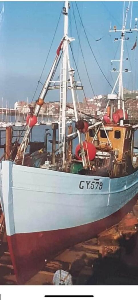 Fishing vessel Scanbouy, Scanbouy on the chocks getting TLC, at Whitby